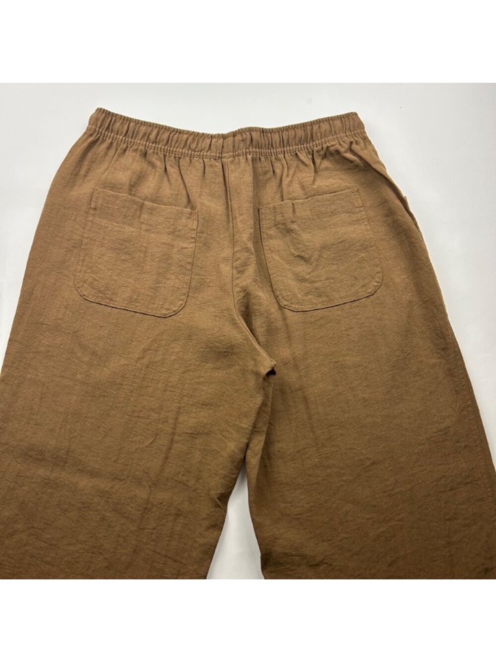 Zara Pecan Brown Crinkle Pull On Relaxed Leg Pant L - Picture 6 of 6